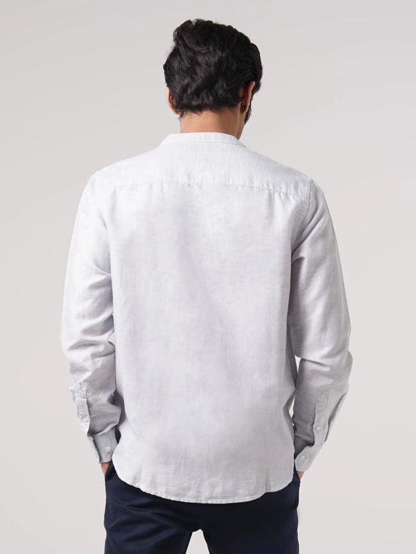 Mandarin Linen  - Textured Grey Regular Fit Shirt