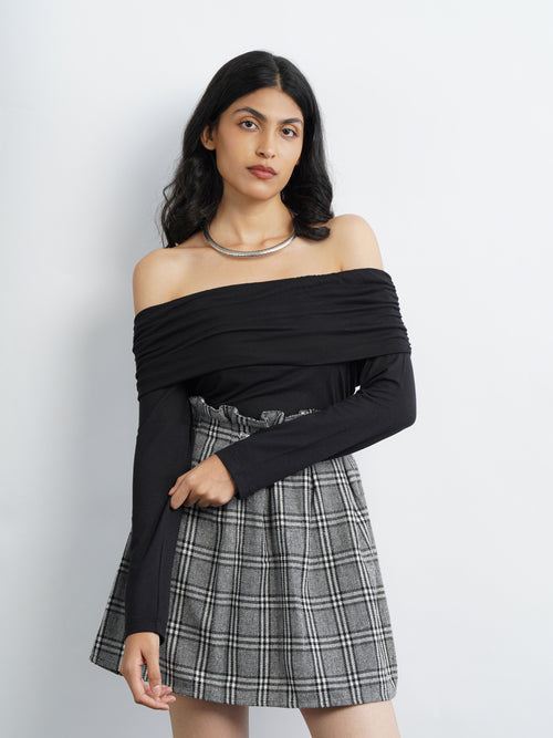 off-shoulder knit top - black