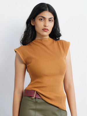 Boat Neck Flat Knit - Caramel