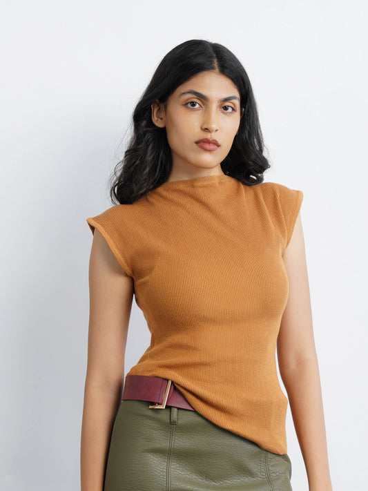 Boat Neck Flat Knit - Caramel