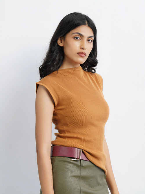 boat neck flat knit - caramel