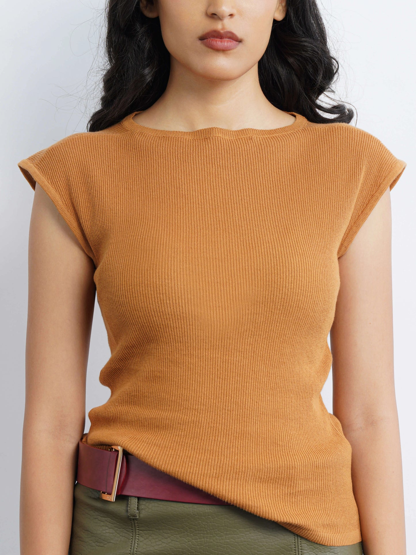 Boat Neck Flat Knit - Caramel