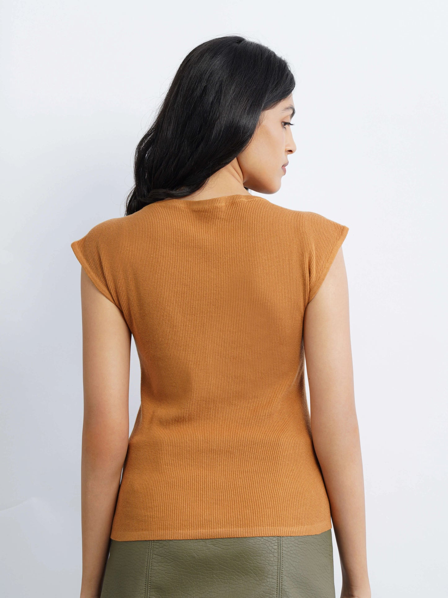 Boat Neck Flat Knit - Caramel