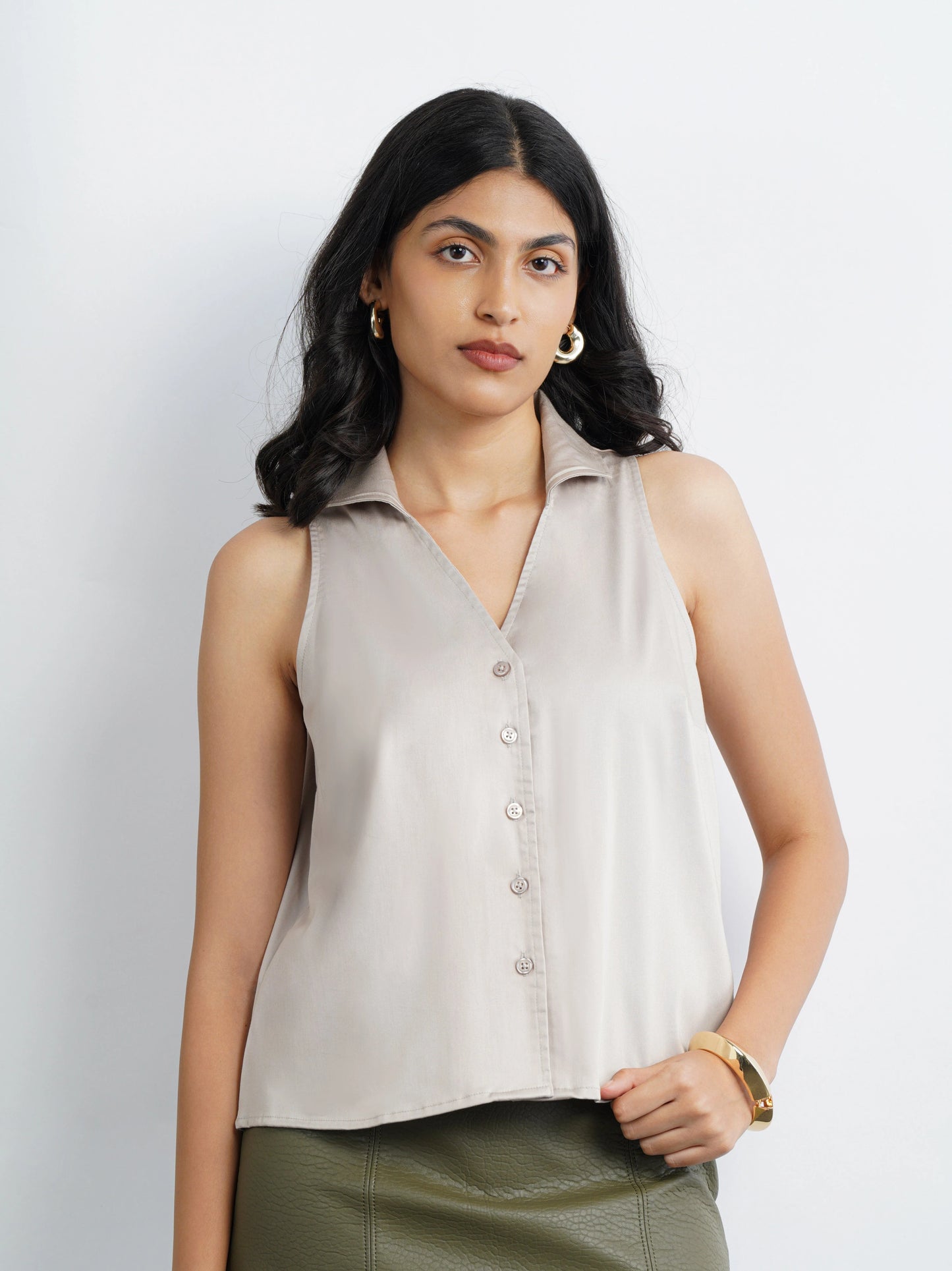 Cicilia Satin Top - Beige
