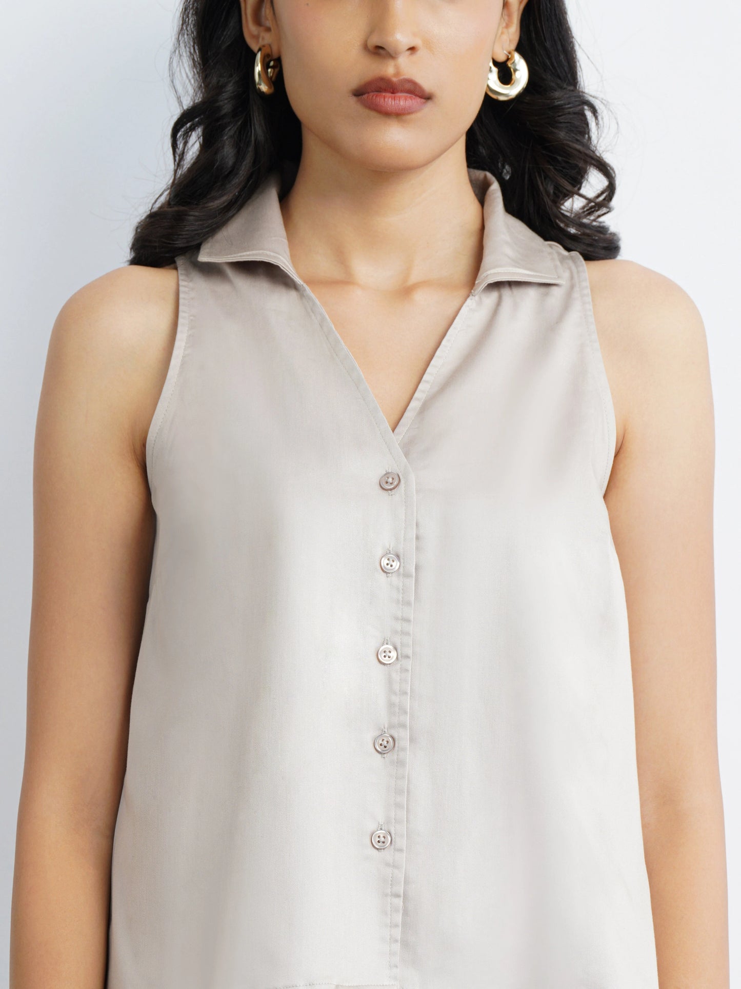 Cicilia Satin Top - Beige