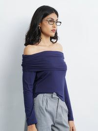 Off-Shoulder Knit Top - Navy