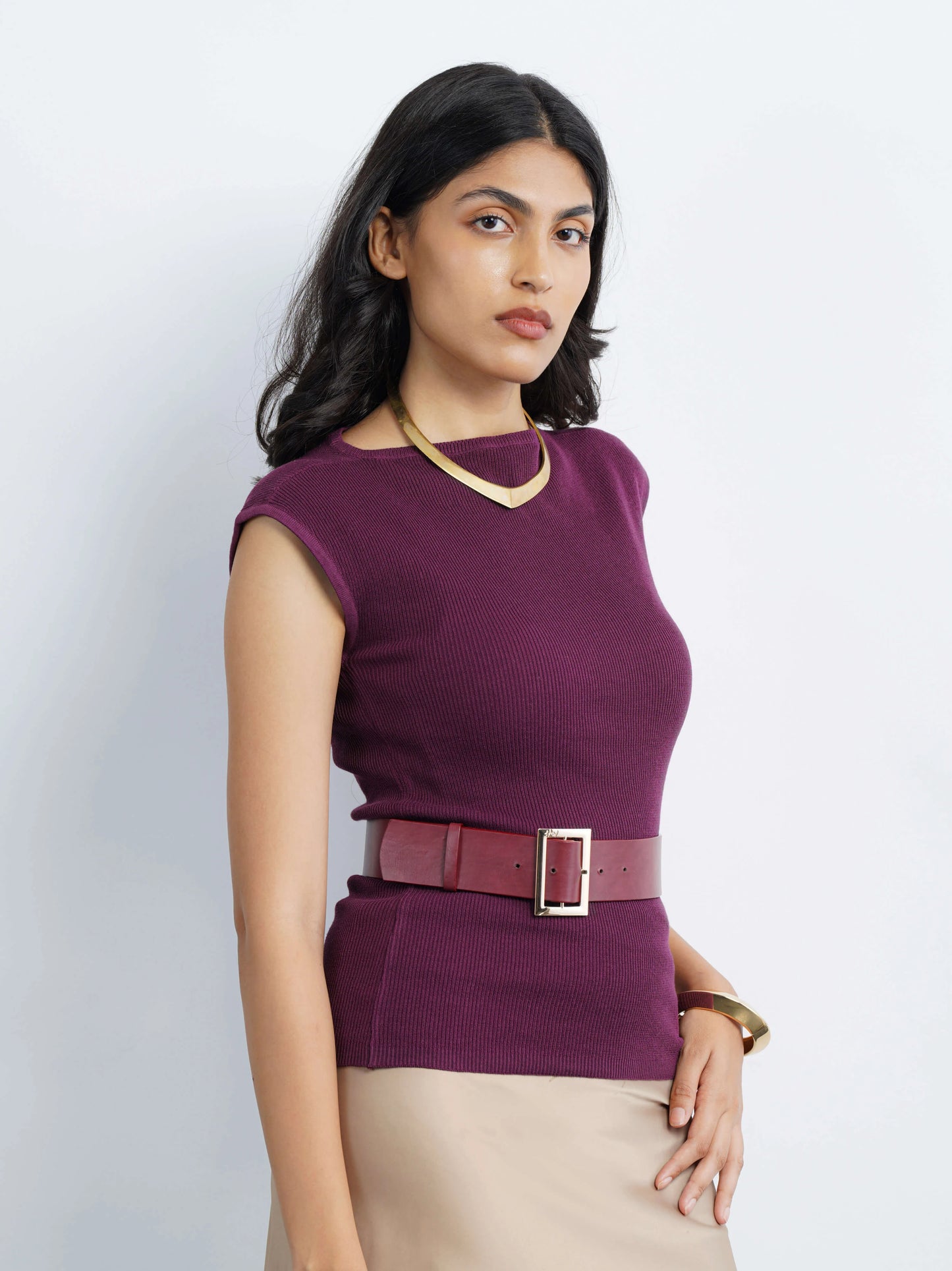 Boat Neck Flat Knit - Wine Red