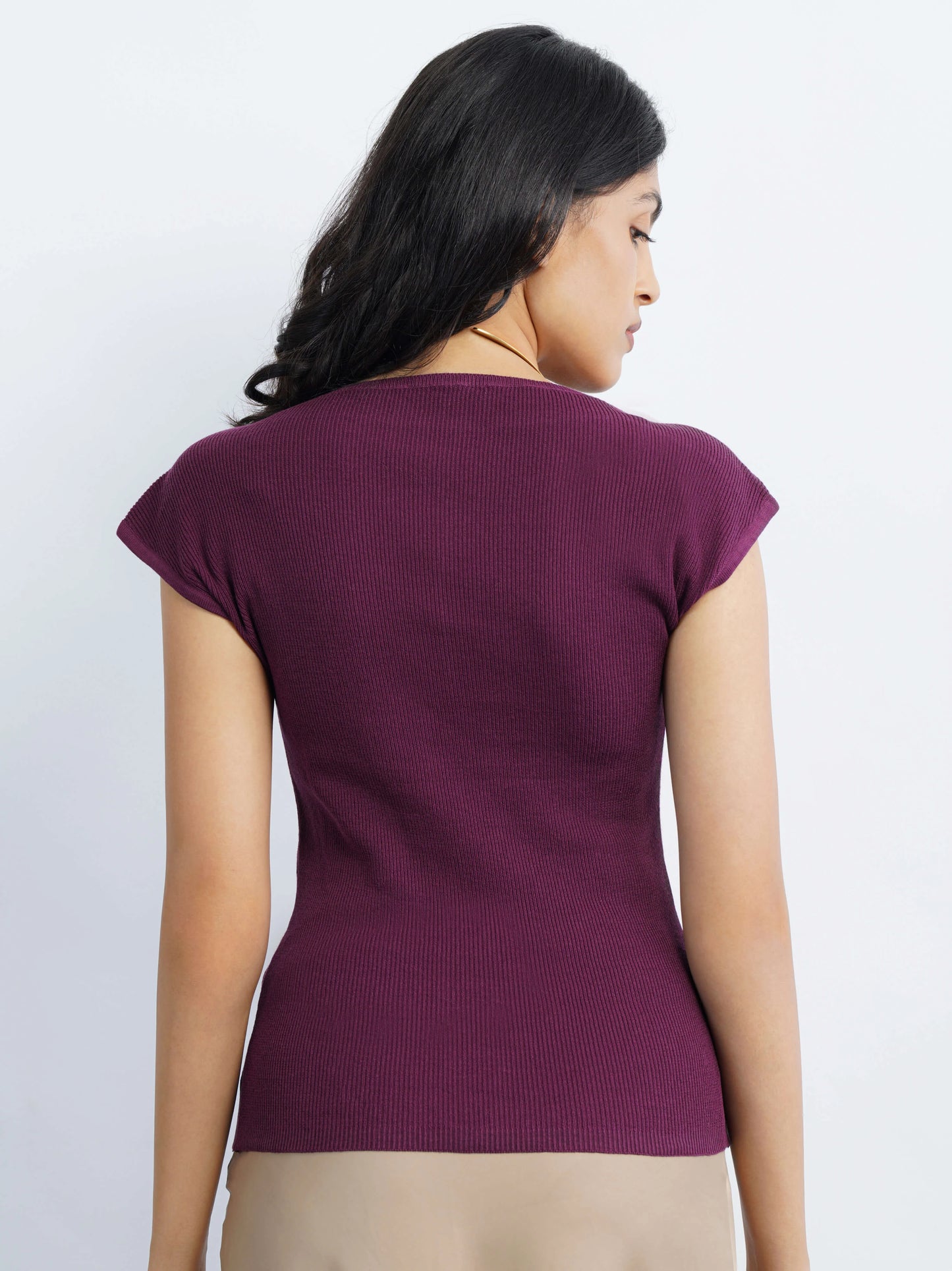 Boat Neck Flat Knit - Wine Red