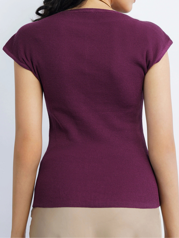 Boat Neck Flat Knit - Wine Red