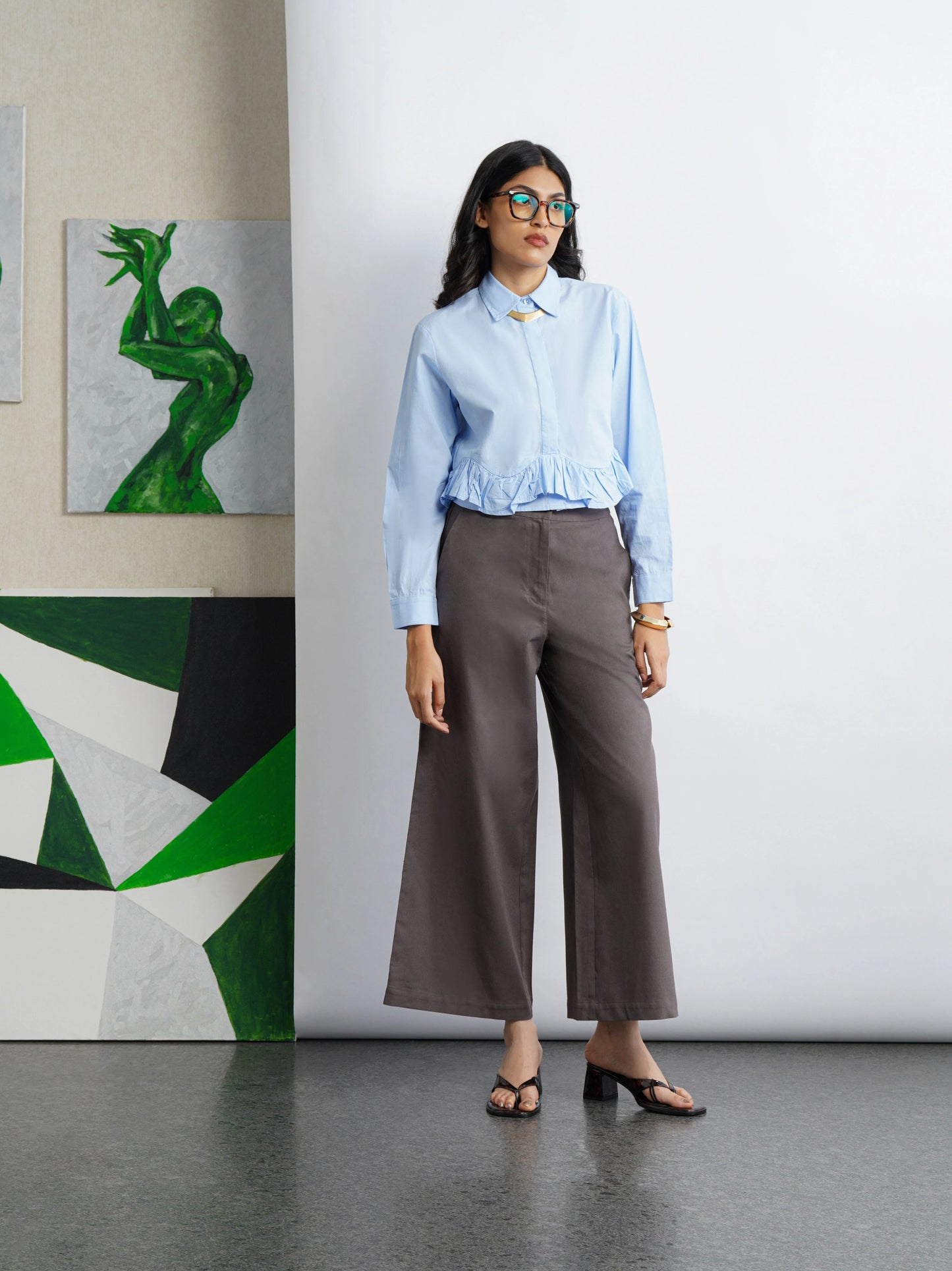 Ruffle Cotton Shirt - Sky Blue