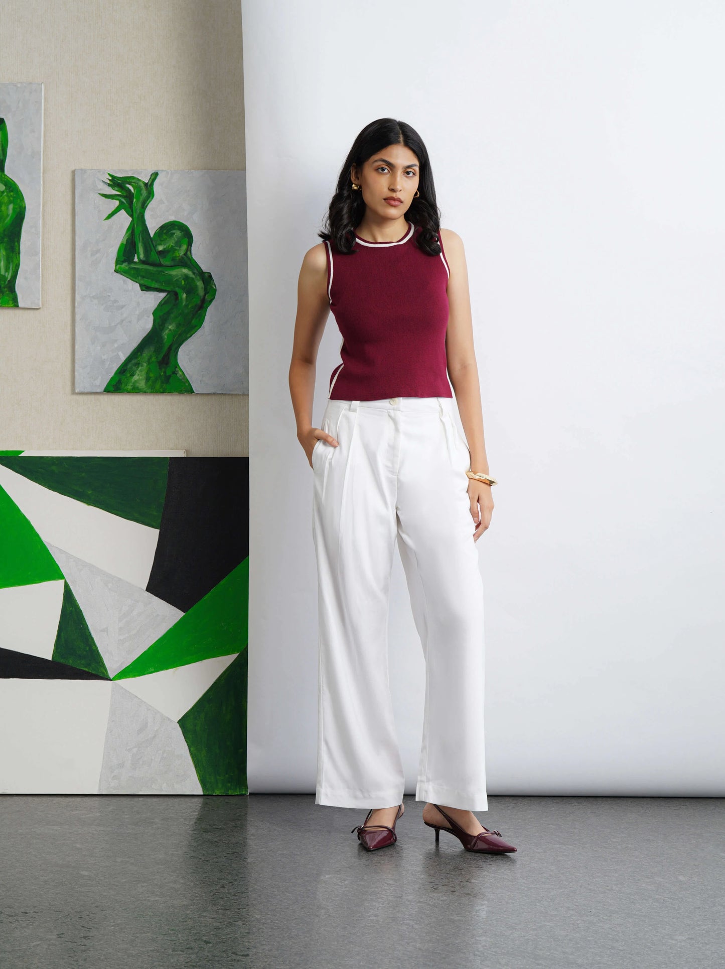 Elevated Tank Top with Piping - Wine
