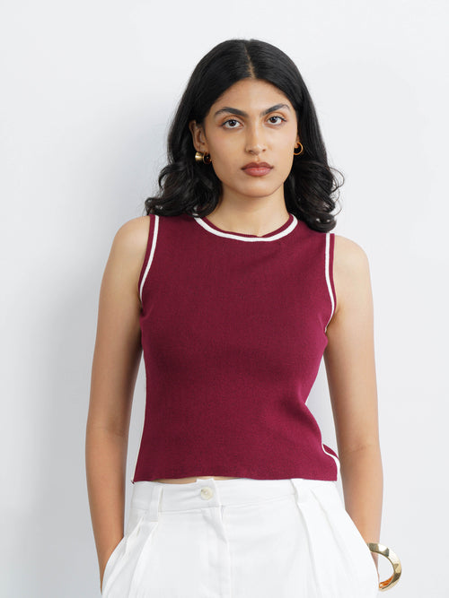 elevated tank top with piping - wine