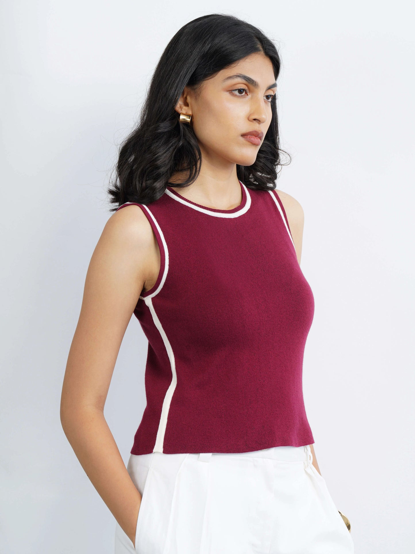 Elevated Tank Top with Piping - Wine