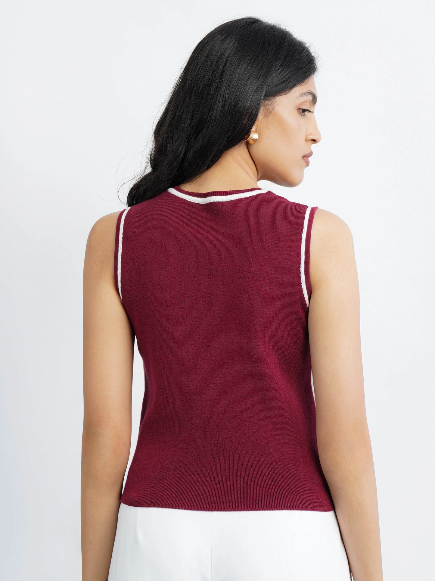 Elevated Tank Top with Piping - Wine