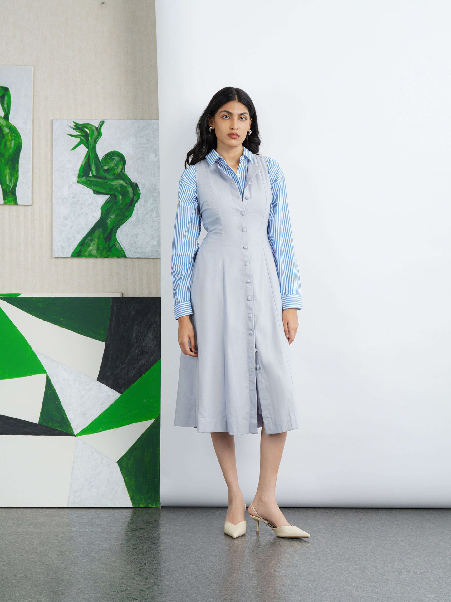 Nina Linen Dress - Pastel Blue