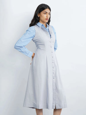 Nina Linen Midi Dress - Pastel Blue