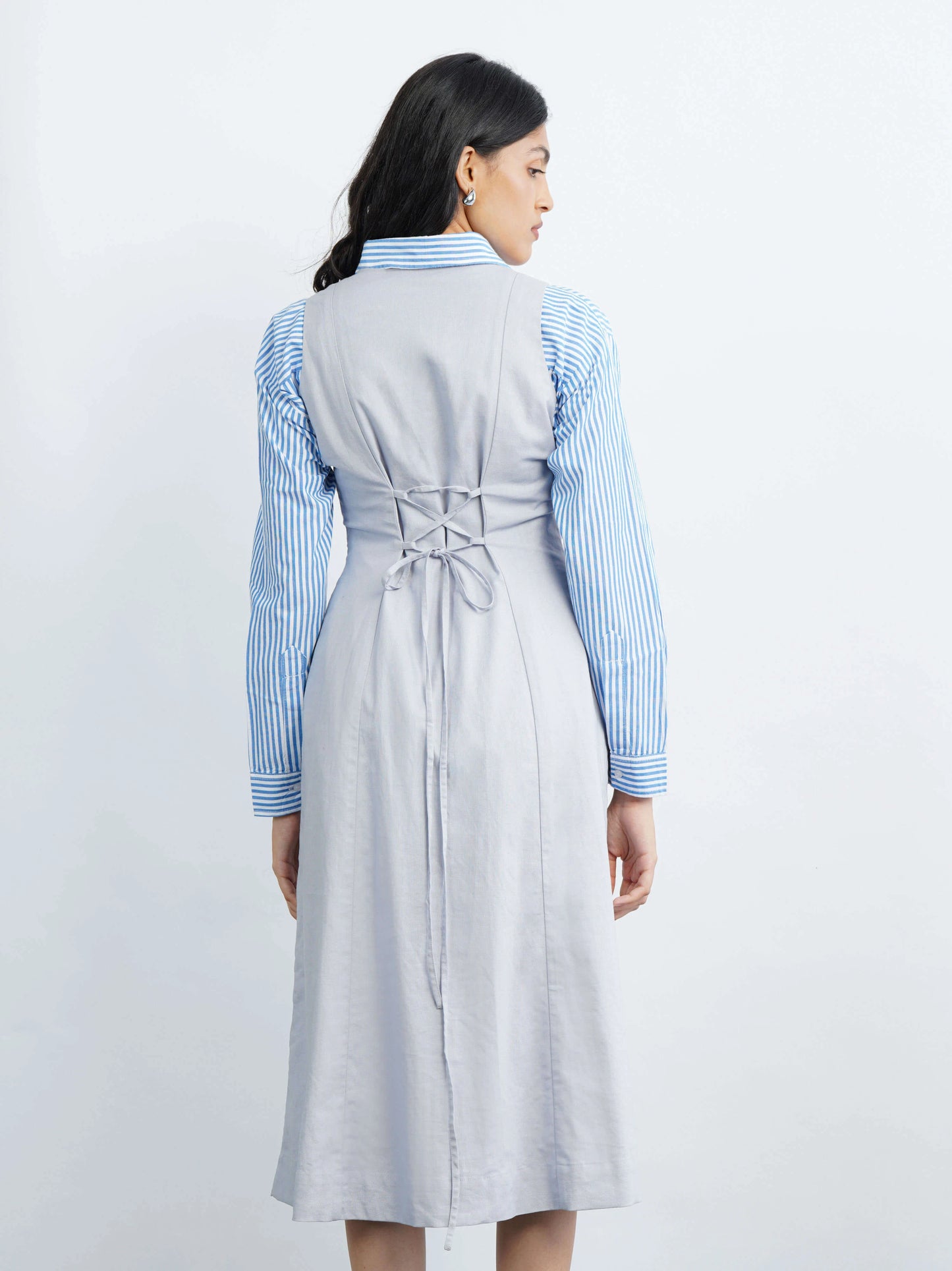 Nina Linen Midi Dress - Pastel Blue