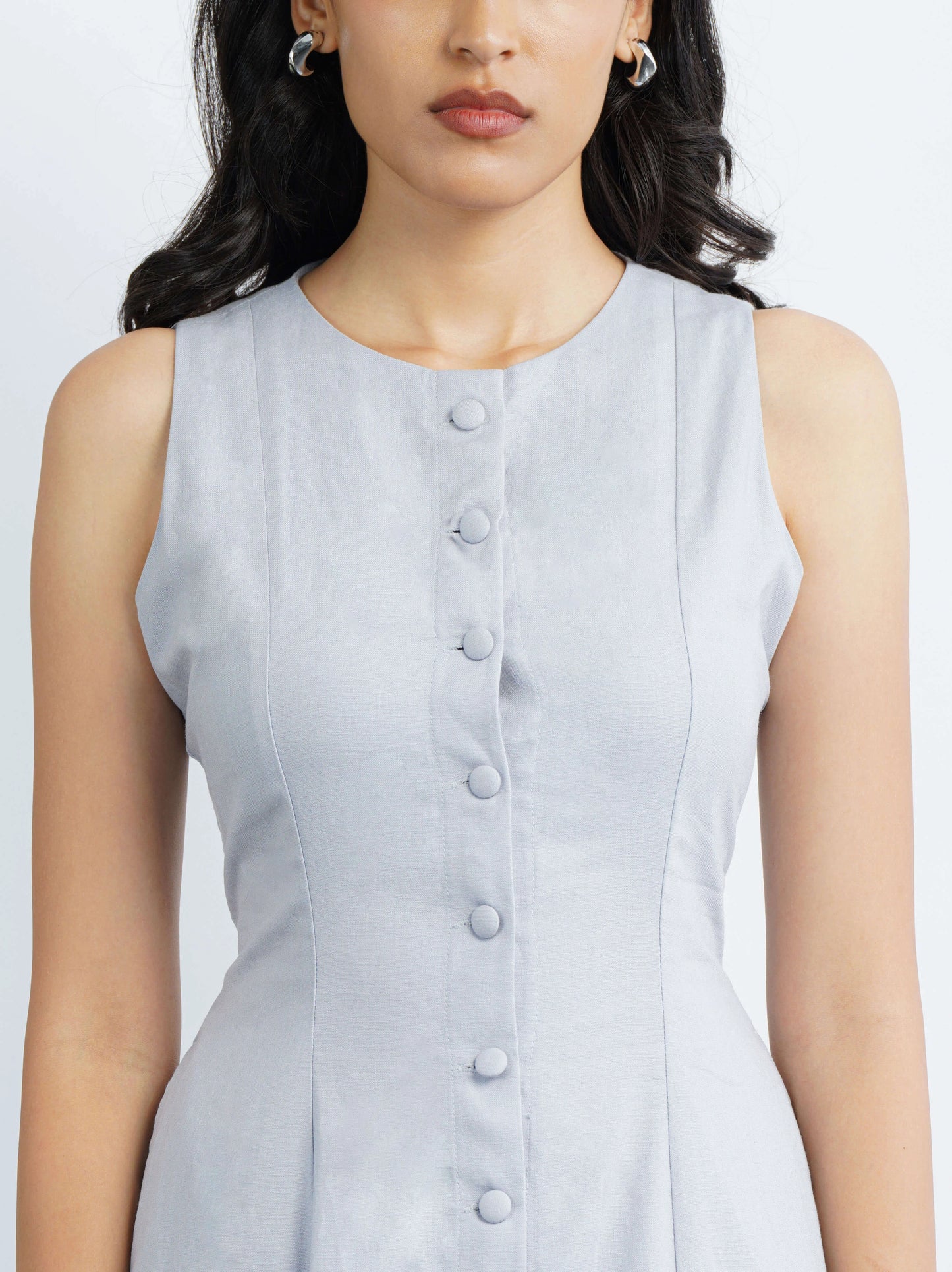 Nina Linen Midi Dress - Pastel Blue