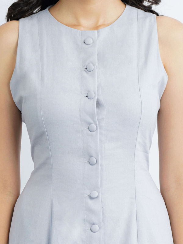 Nina Linen Midi Dress - Pastel Blue