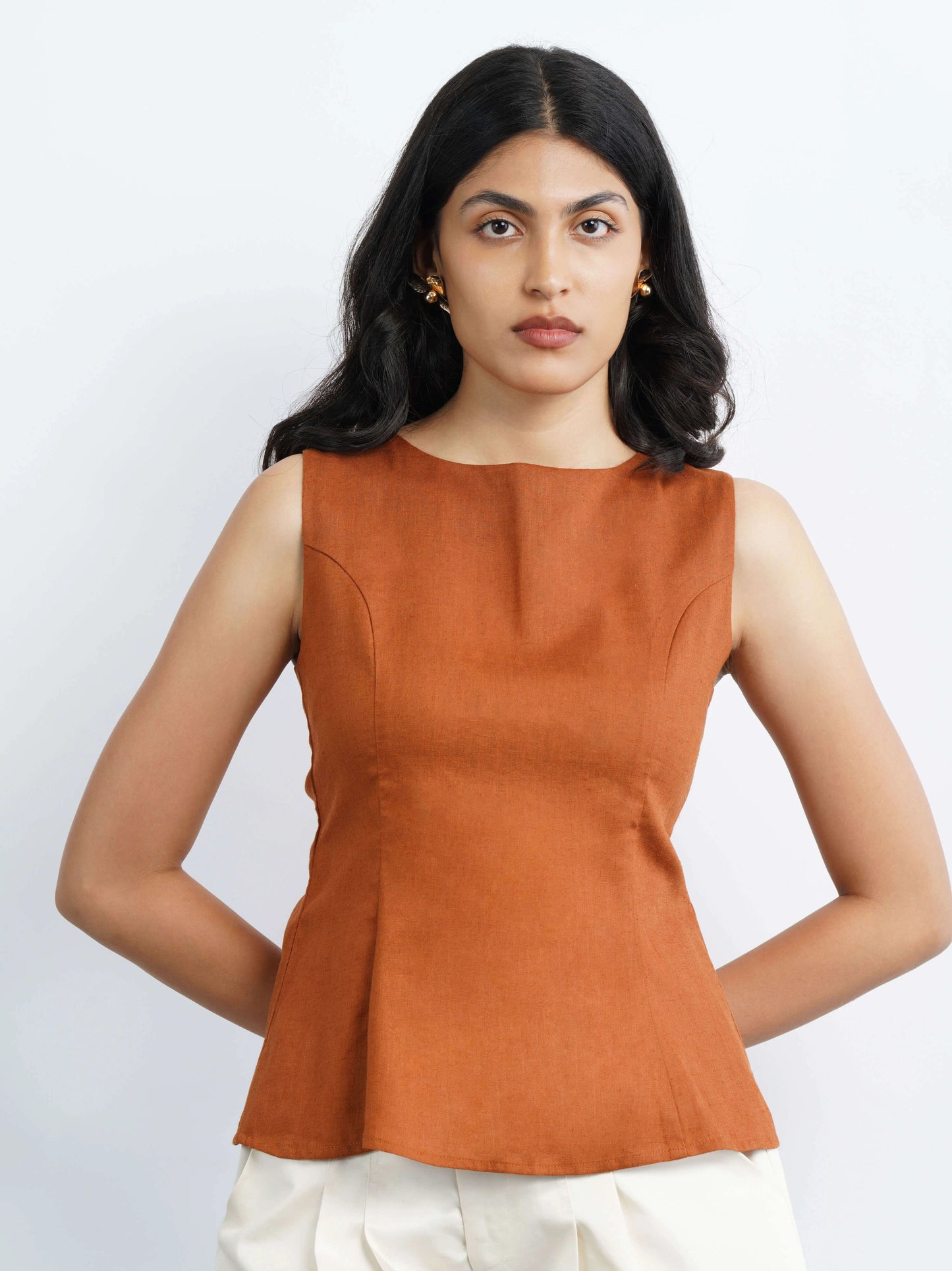 Linen Bow Tie Top - Saffron Glow