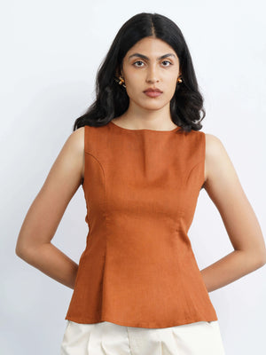 Linen Bow Tie Top - Saffron Glow