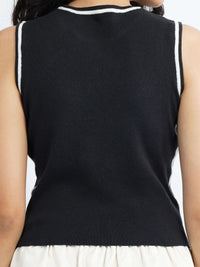 Elevated Tank Top with Piping - Black