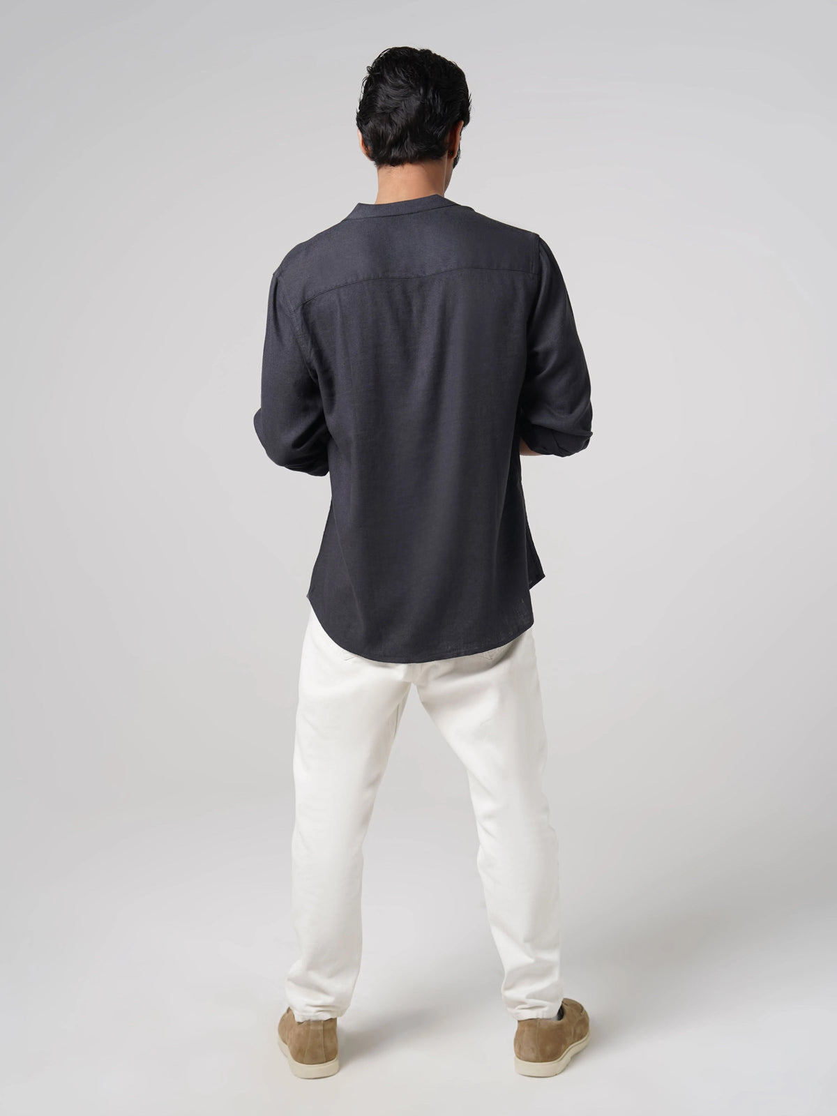 Mandarin Linen  - Charcoal Grey Regular Fit Shirt