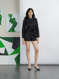 Satin Tie Up Shirt Black
