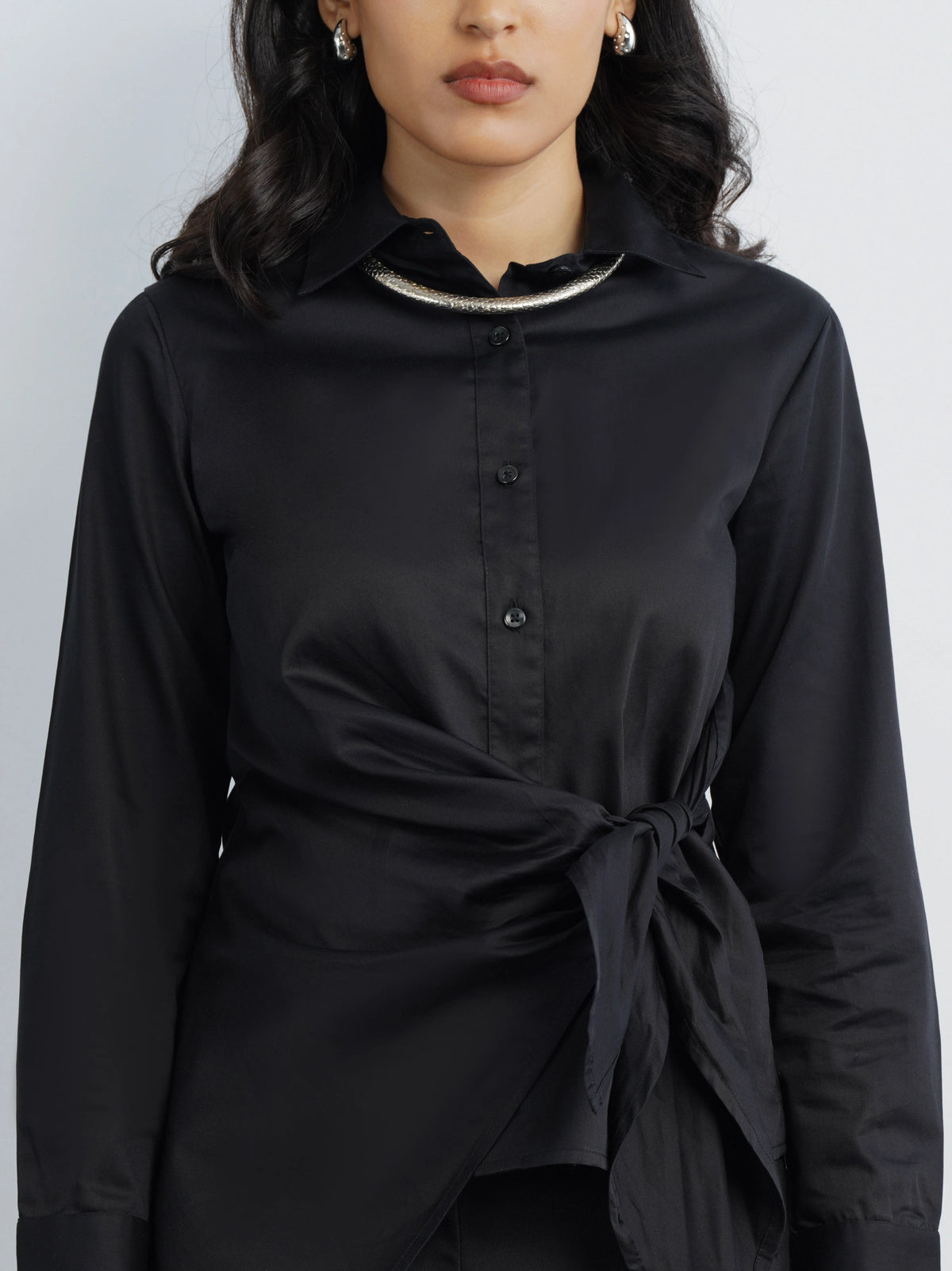 Satin Tie Up Shirt Black