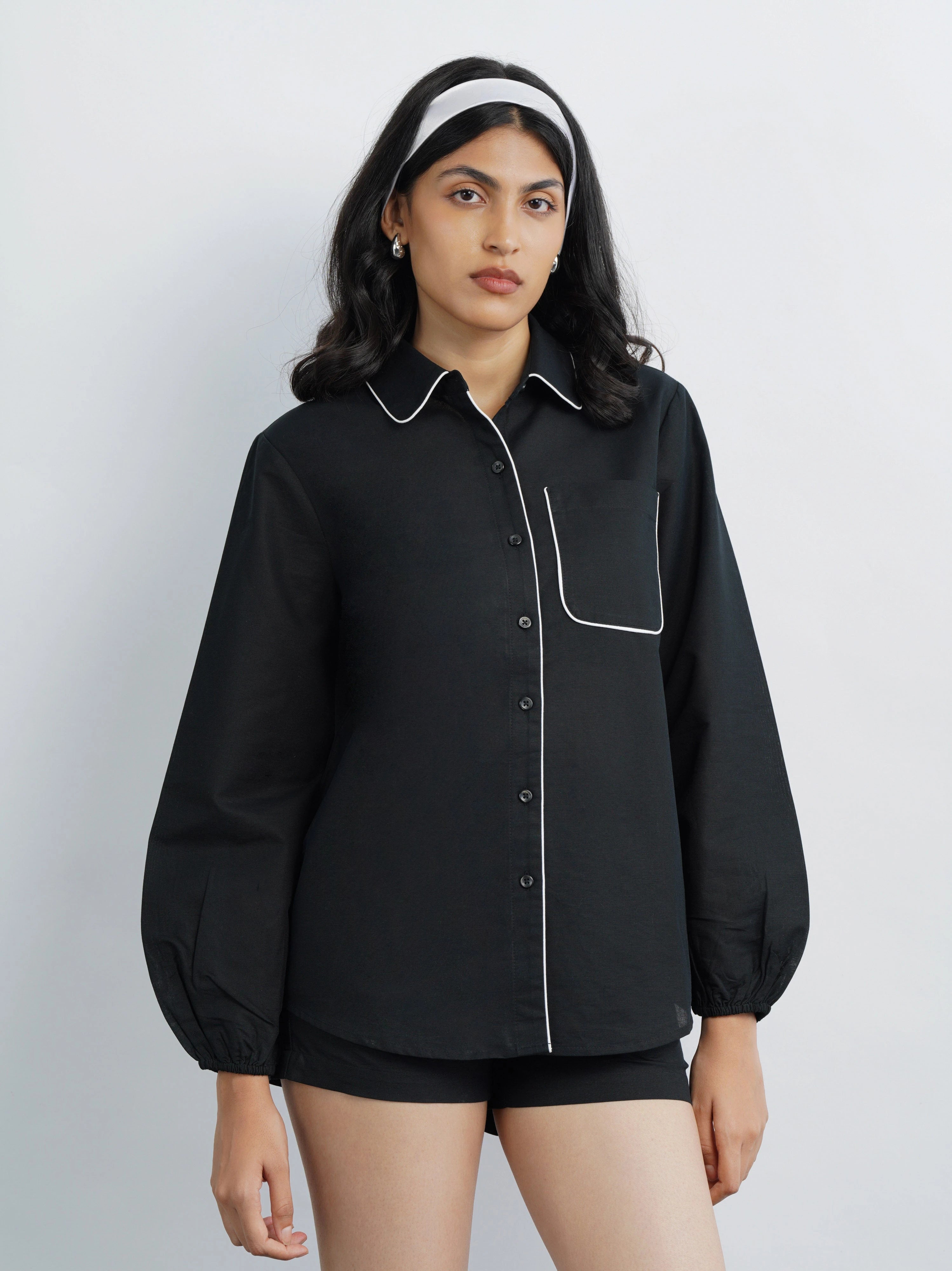 Cotton Shirt with Contrast Detail