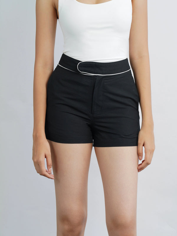 Cotton Contrast Shorts with Piping