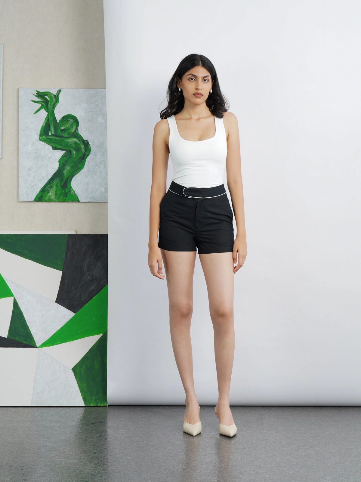 Cotton Contrast Shorts with Piping