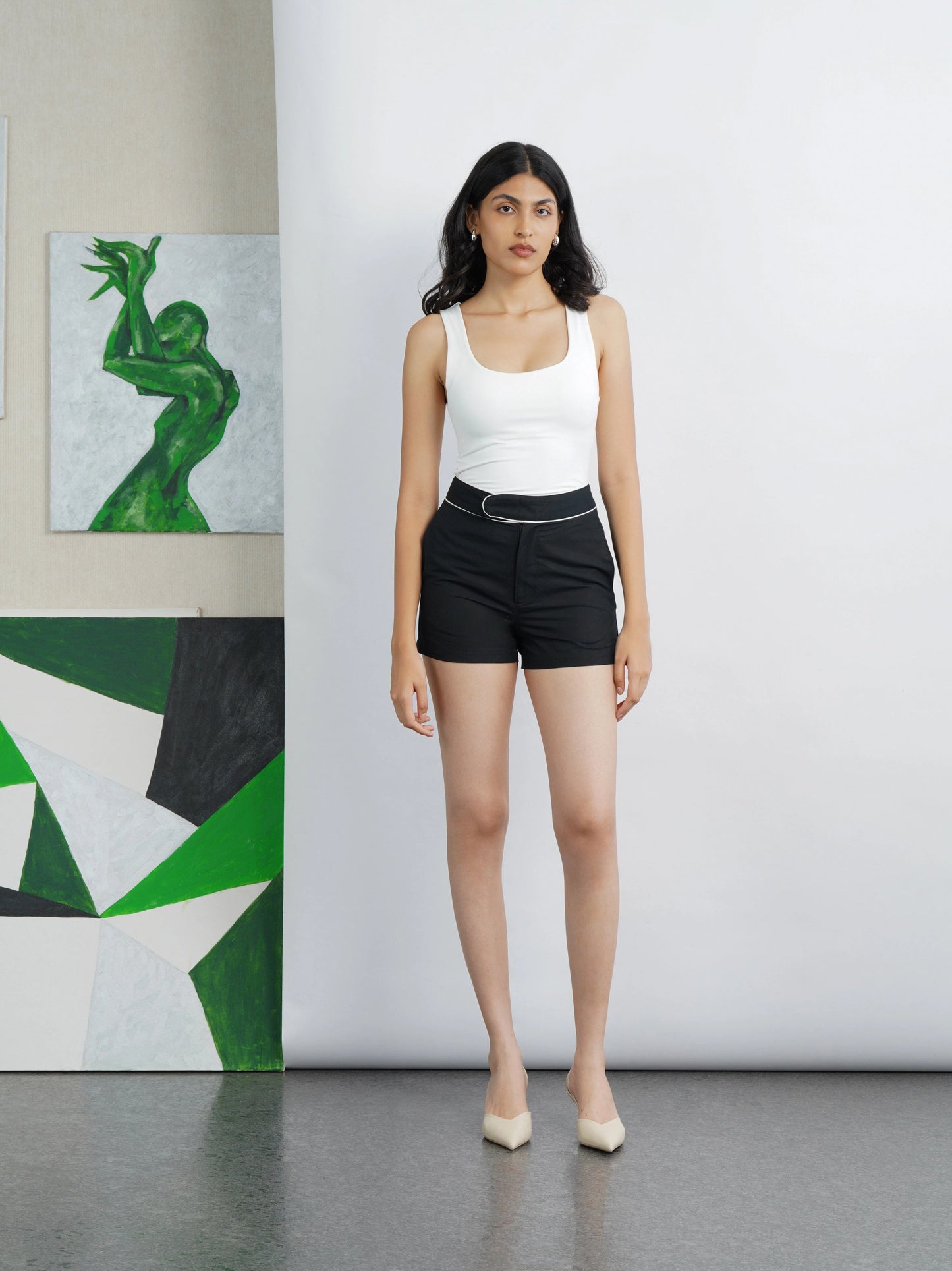 Cotton Contrast Shorts with Piping