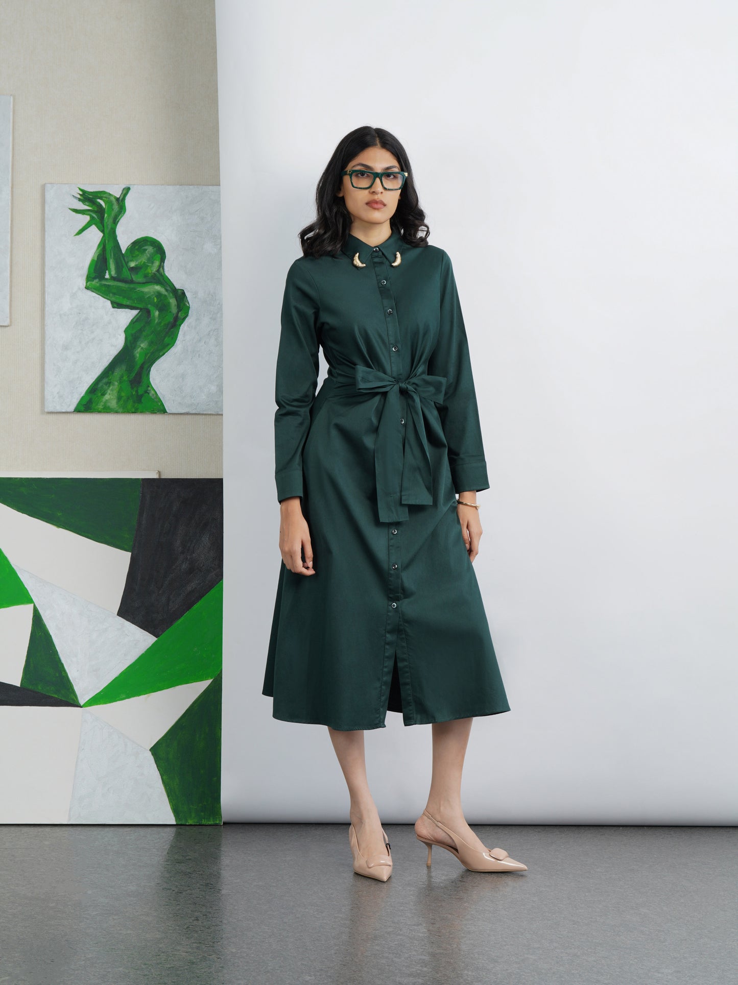 Cotton Satin Green Corp Dress