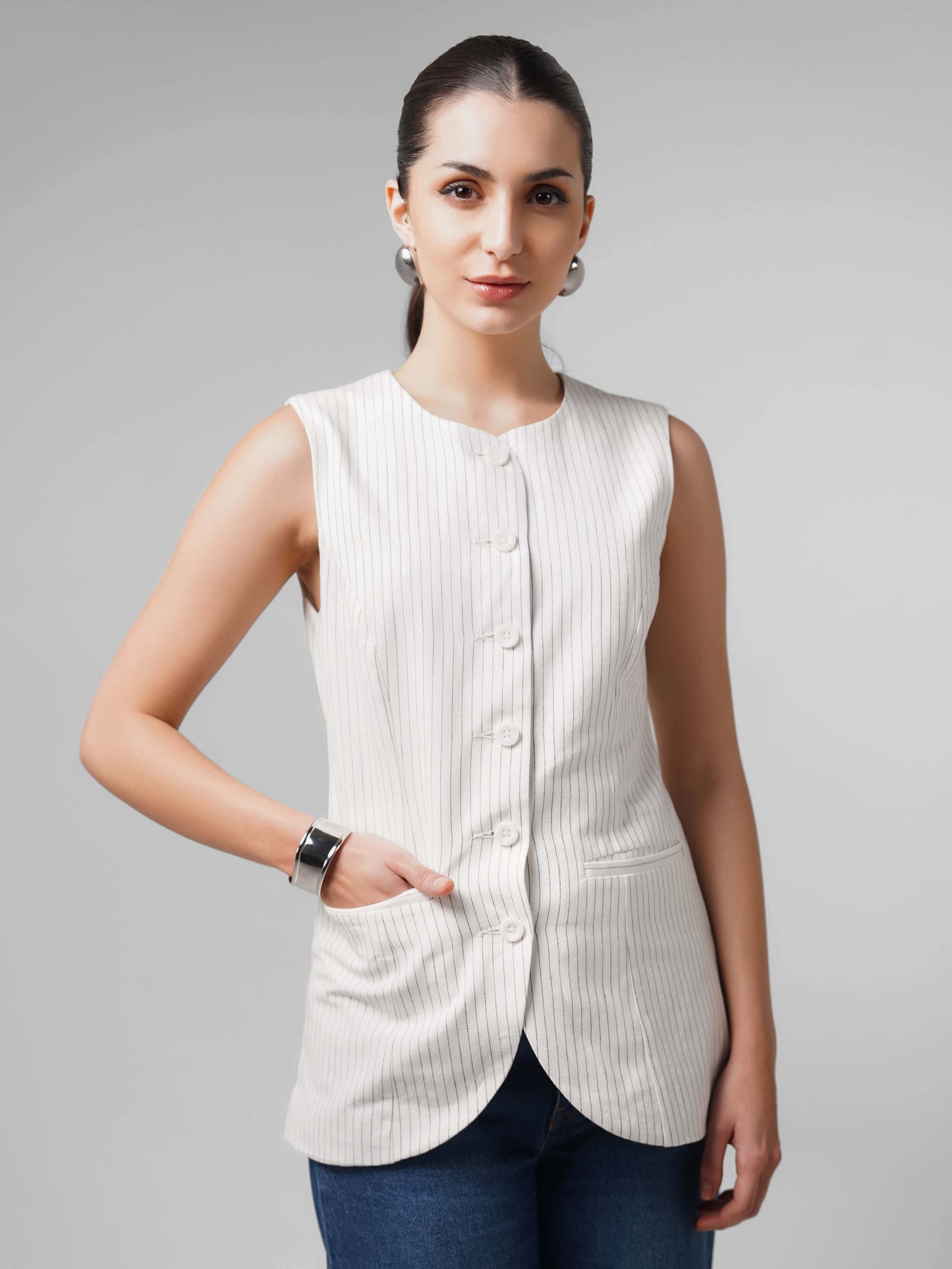 Linen Pinstripe Vest