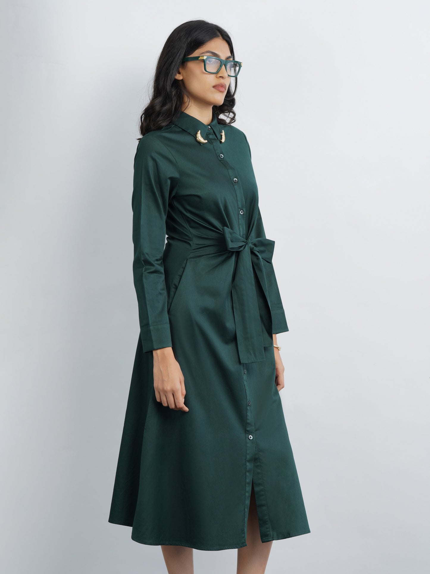 Cotton Satin Green Corp Dress