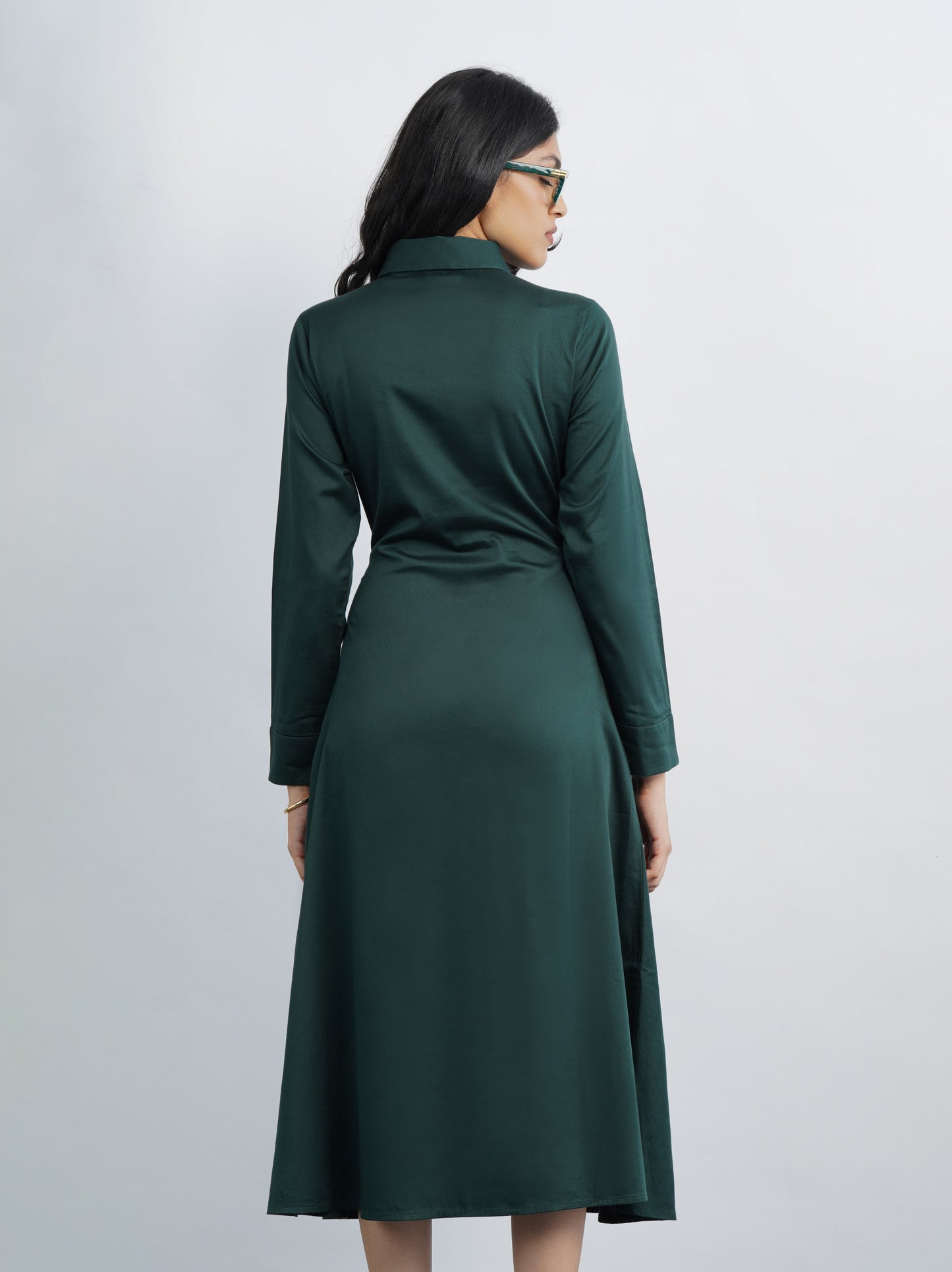 Cotton Satin Green Corp Dress