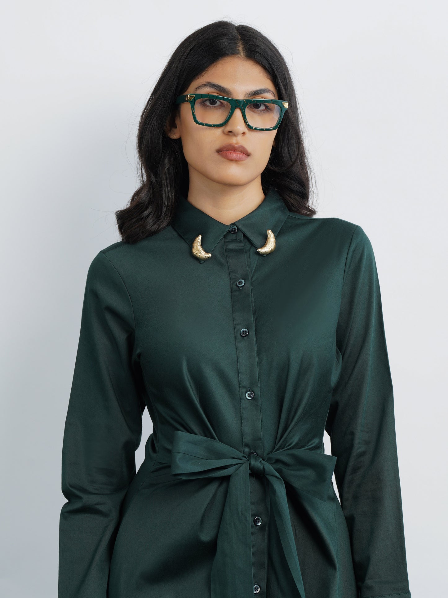 Cotton Satin Green Corp Dress