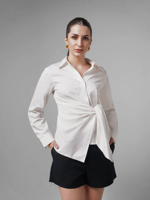 Satin Tie Up Shirt White
