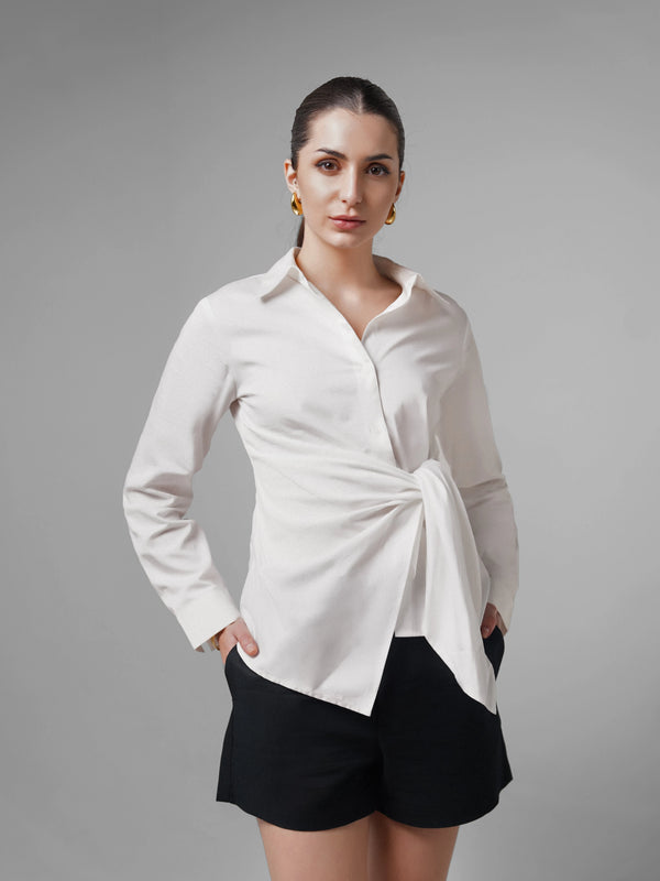 Satin Tie Up Shirt White