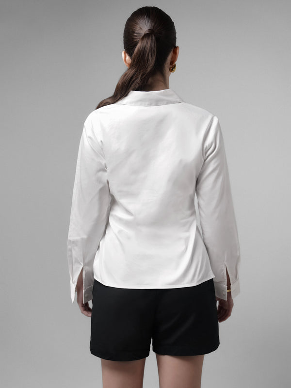Satin Tie Up Shirt White