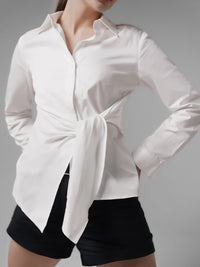 Satin Tie Up Shirt White