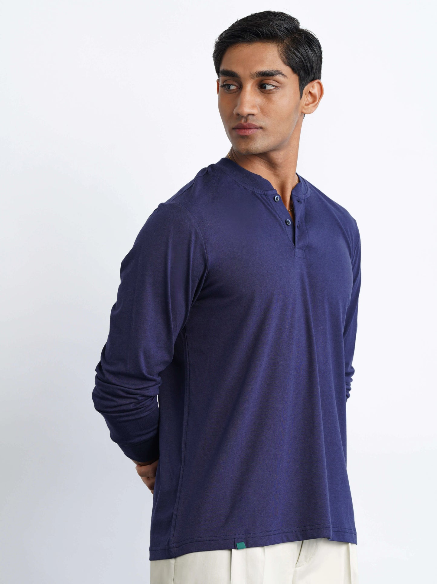 Bamboo Cotton Henley - Navy