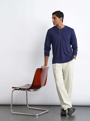 Bamboo Cotton Henley - Navy