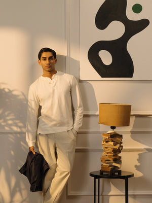 Bamboo Cotton Henley - White