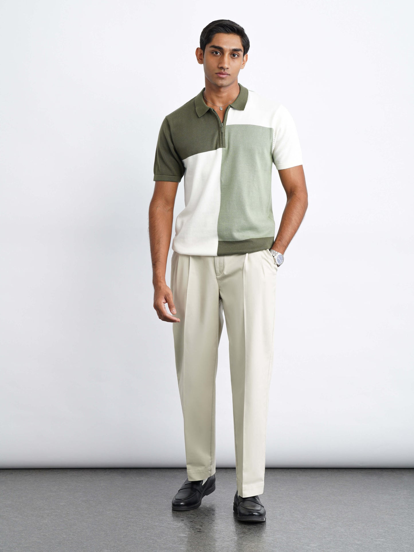 Colourblock Cotton Polo - Pistachio Green