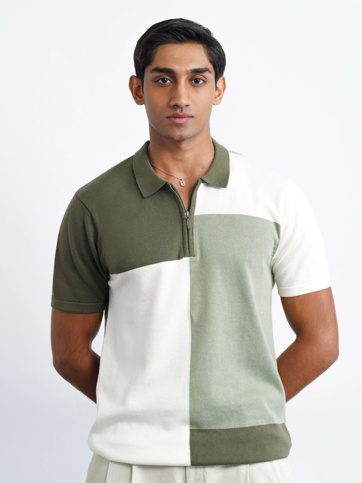 Colourblock Cotton Polo - Pistachio Green
