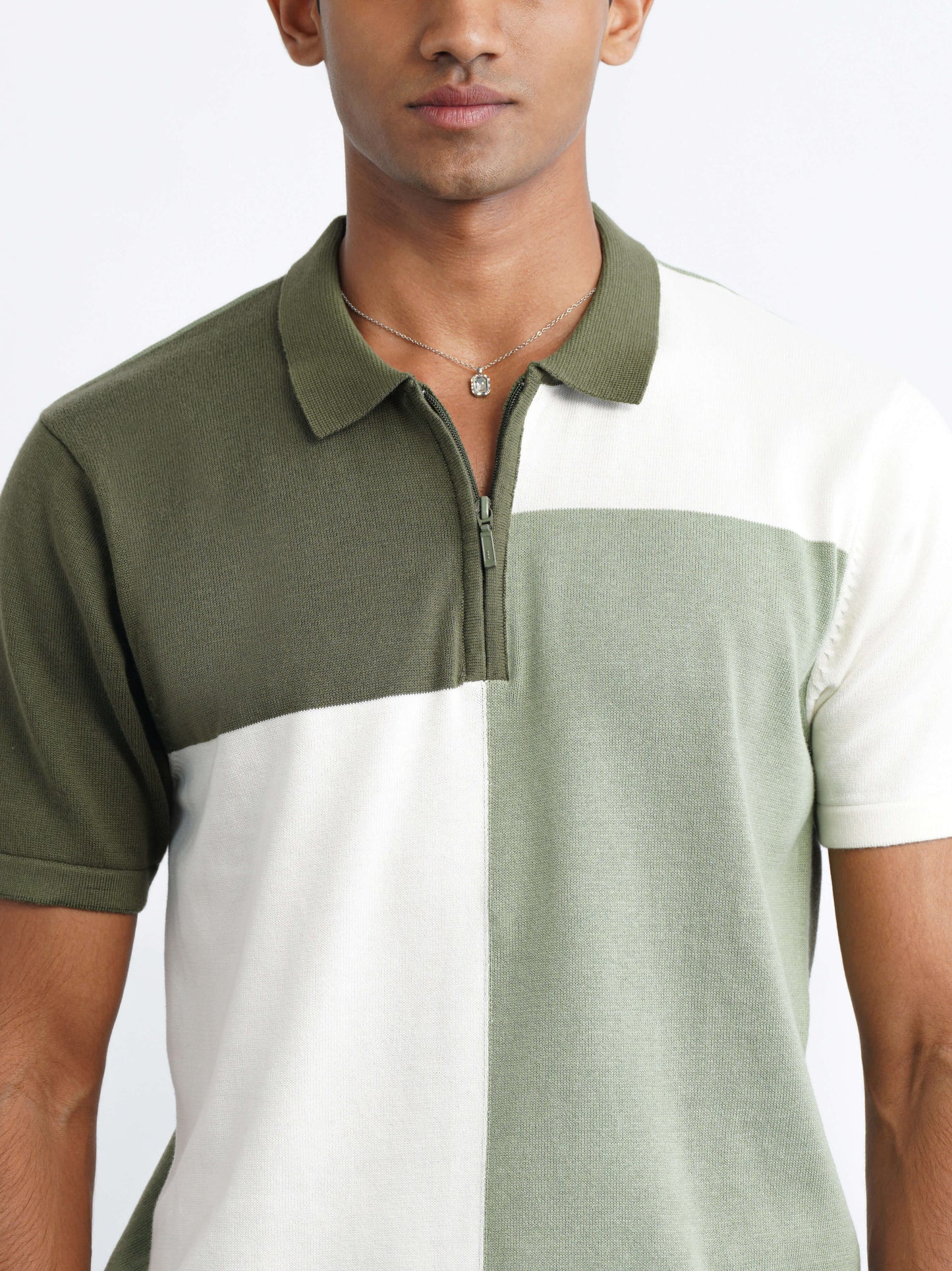 Colourblock Cotton Polo - Pistachio Green