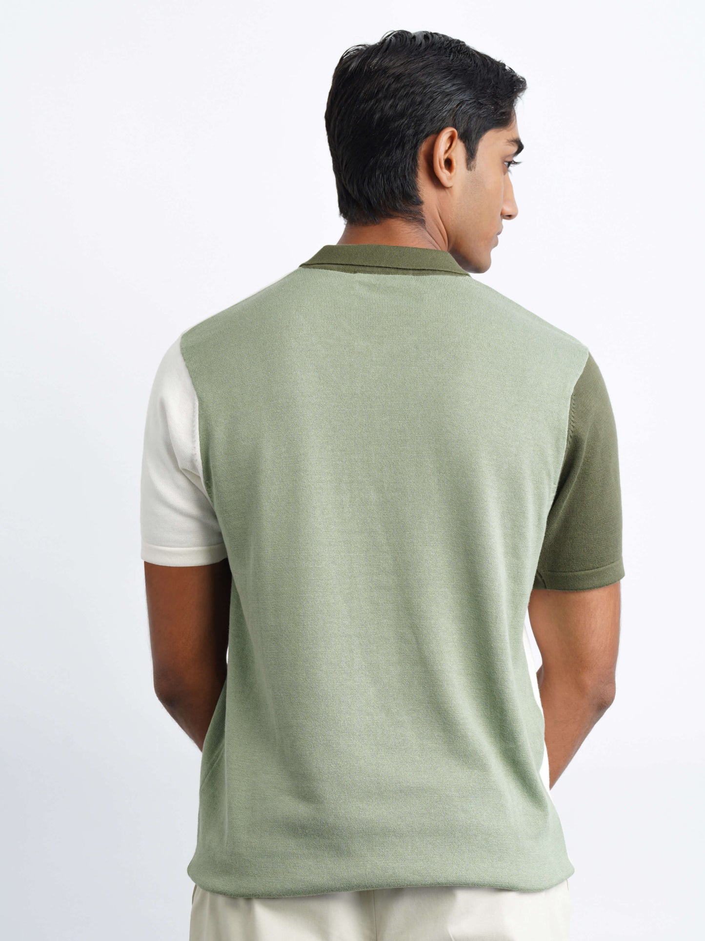 Colourblock Cotton Polo - Pistachio Green