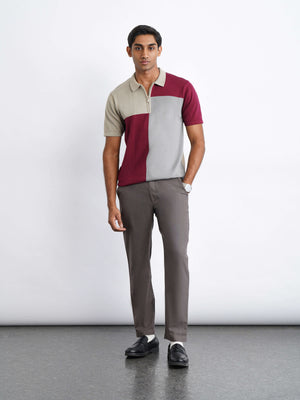 Colourblock Cotton Polo - Burgundy
